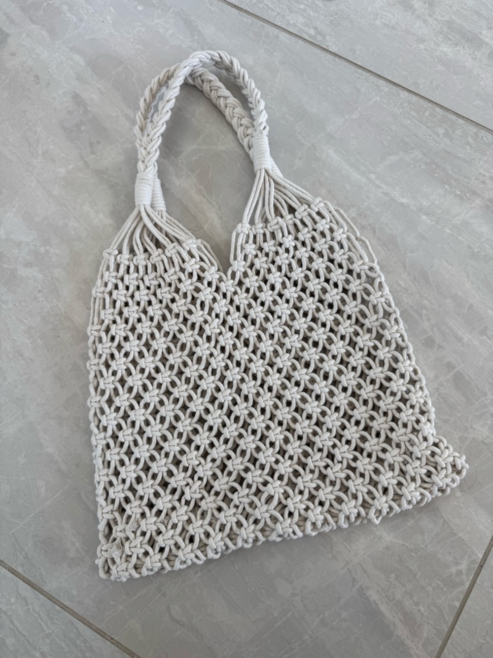 Handwoven Cream Macramé Tote Bag